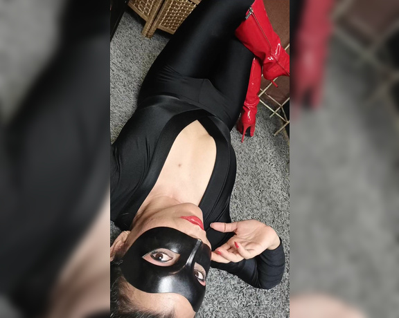 Reina Leather aka reinaleather OnlyFans - The spandex catsuit with red boots