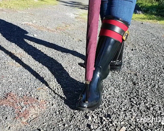 Fetish Liza aka fetishliza OnlyFans - A walk in Burberry #rubberboots #rainboots clip