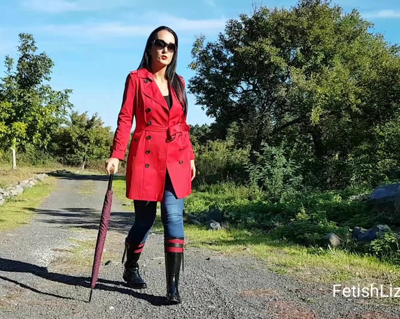 Fetish Liza aka fetishliza OnlyFans - A walk in Burberry #rubberboots #rainboots clip