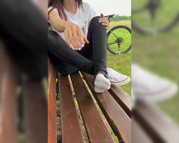 The Bella Vibe aka bella.vibe.vip OnlyFans - Sock removal video+pics! I made a really long bike tour My feet was sweating in these