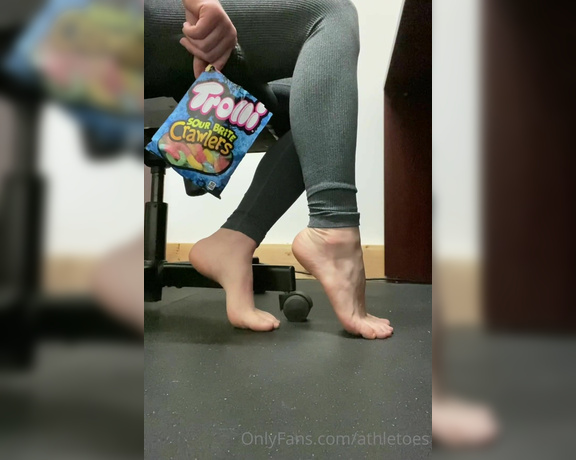 Athletoes aka athletoes OnlyFans - Trampling some gummi worms This is one of my favorite snacks to make Also,