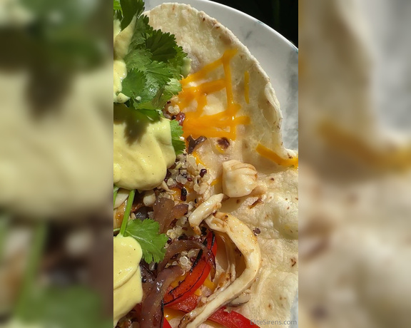 Goddess Sydney Thunder aka goddesssydneythunder1 OnlyFans - Shredded chikn soft tacos w caramelized onions & peppers w a cauliflower cheese sauce and melted