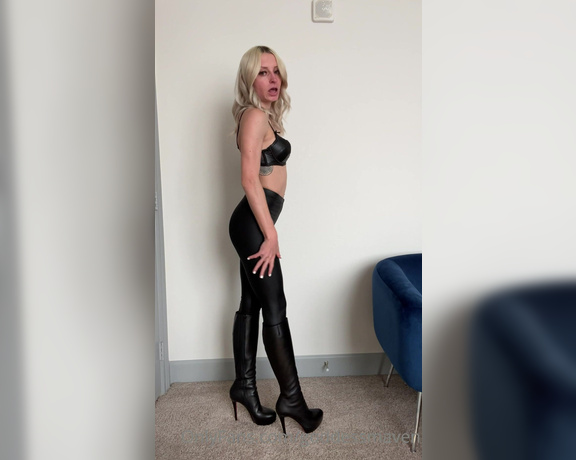 Goddess Maven aka mavenmay OnlyFans - My leather bra, boots and leggings drive you to your knees with a hand around your