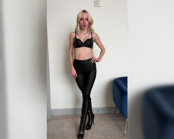 Goddess Maven aka mavenmay OnlyFans - My leather bra, boots and leggings drive you to your knees with a hand around your