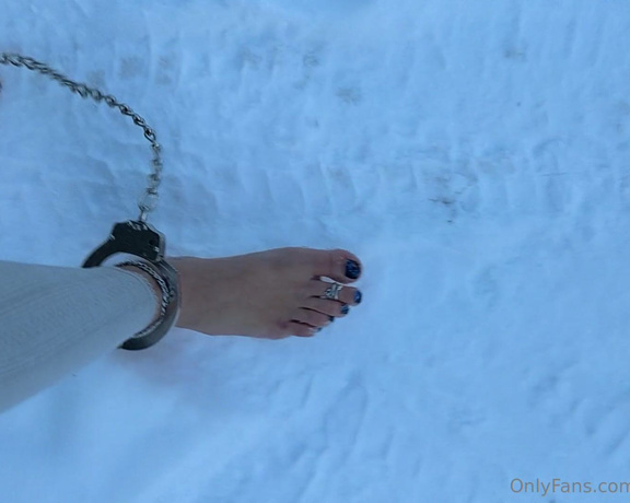 Frejas Submissive Feet aka frejassubmissivefeet OnlyFans - Wearing shackles outside in 15 C Master said he is considering letting me wear shackles