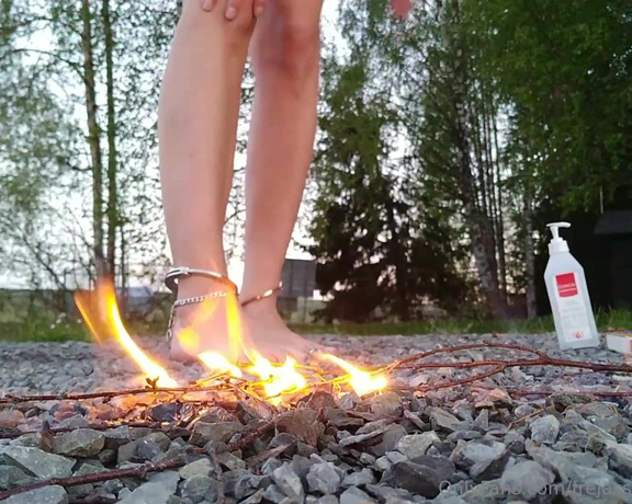 Frejas Submissive Feet aka frejassubmissivefeet OnlyFans - Outdoor fire play Double trouble when I need to stomp it out on gravel WARNING The