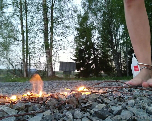 Frejas Submissive Feet aka frejassubmissivefeet OnlyFans - Outdoor fire play Double trouble when I need to stomp it out on gravel WARNING The