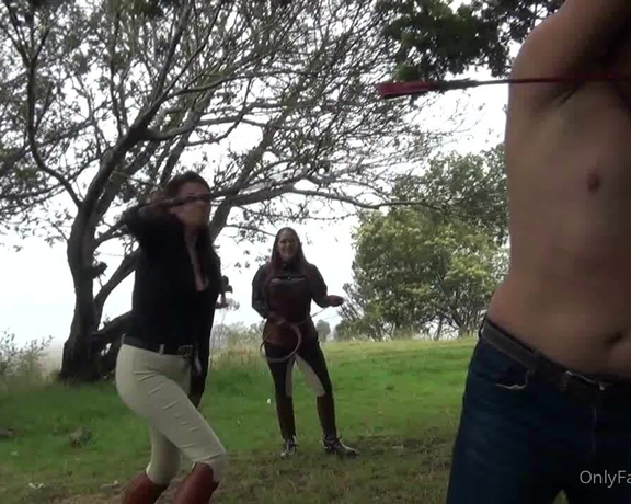 Gerald Hrfan aka ghrfan OnlyFans - Goddess Kalinda and Goddess Barbara administering a bullwhip punishment in the forest to one of their