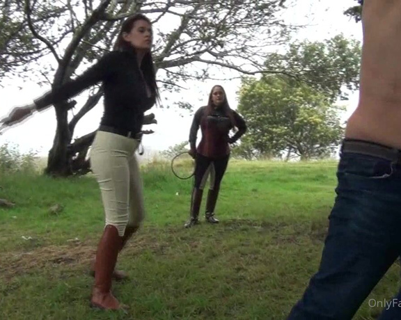 Gerald Hrfan aka ghrfan OnlyFans - Goddess Kalinda and Goddess Barbara administering a bullwhip punishment in the forest to one of their