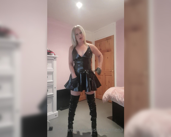 Mistress Athena aka mistressathena OnlyFans - Shiny dress pic frenzy MistressAthena in thigh high PC boots Steel heels Shiny dress red lips