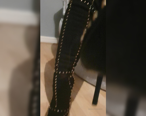 Miss Laura aka mistresslaura11 OnlyFans - Clip  boots! My thigh high, studded boots make you so fucking weak dont they You