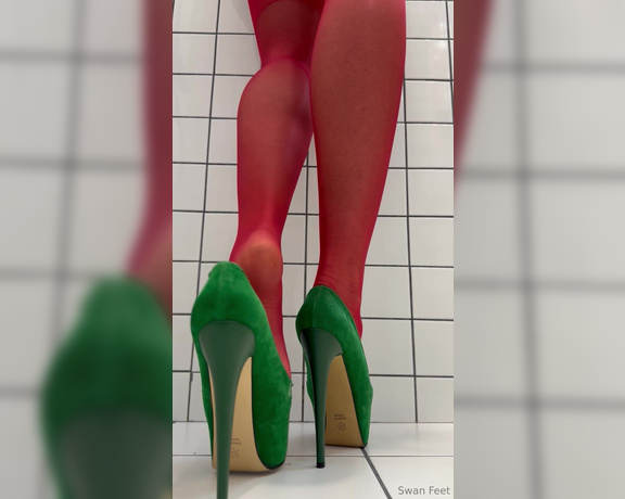 Swan Feet aka swanfee OnlyFans - Sexy red stockings and high heels dangling