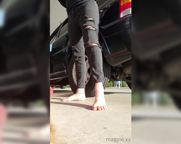 MythicMaggie aka mythicmaggie OnlyFans - Fueling My Car Barefoot part 1 of 2)! I love stripping my socks and shoes