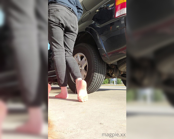 MythicMaggie aka mythicmaggie OnlyFans - Fueling My Car Barefoot part 1 of 2)! I love stripping my socks and shoes