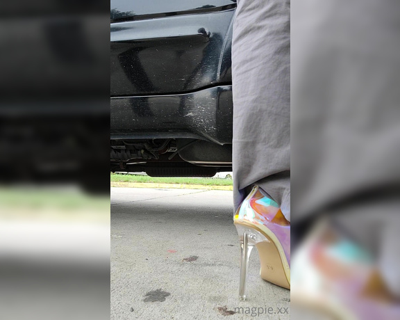 MythicMaggie aka mythicmaggie OnlyFans - Fueling My Car in Holographic Clear Heels Public Show) Watch me show off these beautiful holo