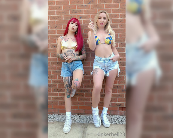 Queen Kinkerbell aka kinkerbell23 OnlyFans - A cheeky double crush from your favourites Matching trainers and socks with our bikinis this was