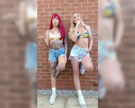 Queen Kinkerbell aka kinkerbell23 OnlyFans - A cheeky double crush from your favourites Matching trainers and socks with our bikinis this was