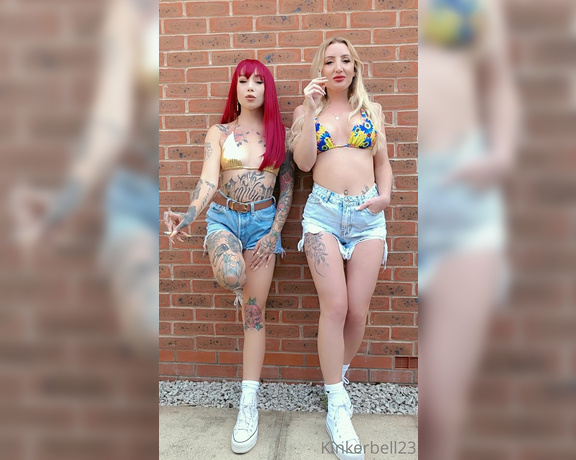 Queen Kinkerbell aka kinkerbell23 OnlyFans - A cheeky double crush from your favourites Matching trainers and socks with our bikinis this was