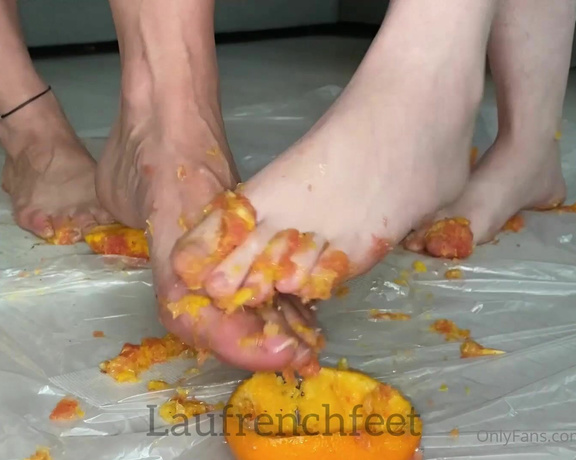 Laufrenchfeet aka laufrenchfeet OnlyFans - 05-02-2021 - you cant stop looking at our sexy feet  crushing orange like it was your full