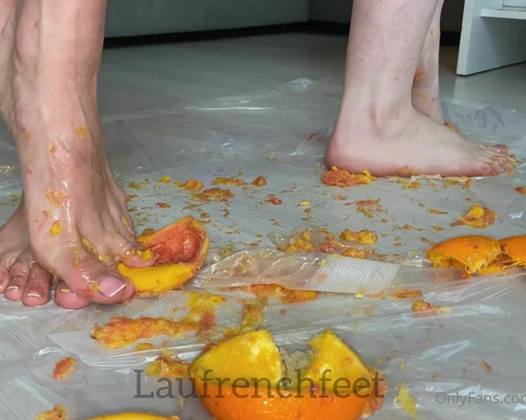 Laufrenchfeet aka laufrenchfeet OnlyFans - 05-02-2021 - you cant stop looking at our sexy feet  crushing orange like it was your full