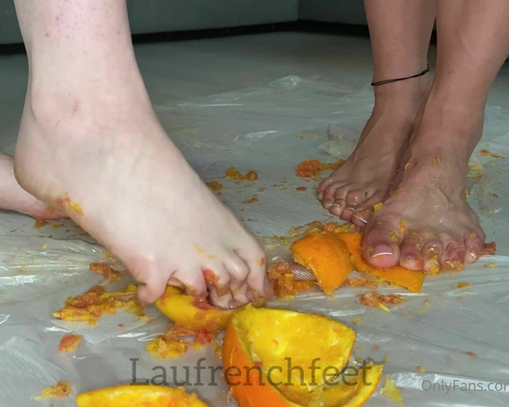 Laufrenchfeet aka laufrenchfeet OnlyFans - 05-02-2021 - you cant stop looking at our sexy feet  crushing orange like it was your full