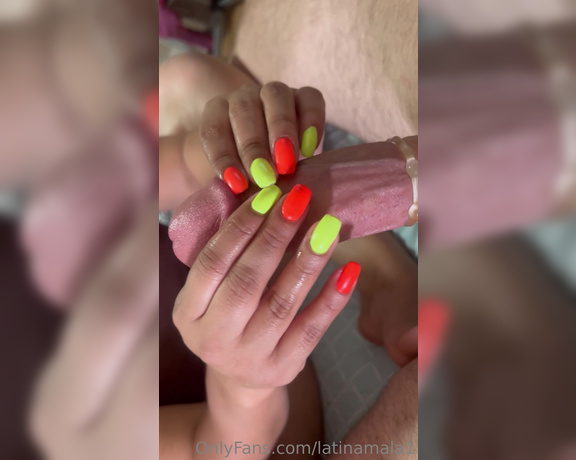 LatinaMala aka latinamala1 OnlyFans - 05-12-2023 - Neon nails teasing a hard dick and making it cum