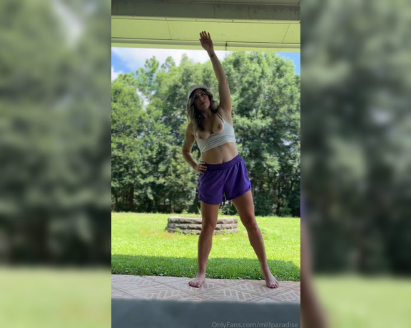 Sunny Zass aka milfparadise OnlyFans - 08-06-2024 - Stretching topless outside