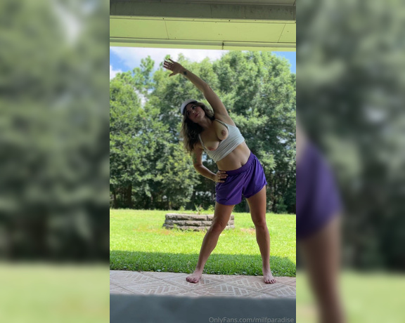 Sunny Zass aka milfparadise OnlyFans - 08-06-2024 - Stretching topless outside