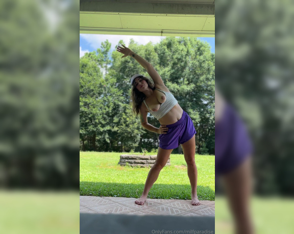 Sunny Zass aka milfparadise OnlyFans - 08-06-2024 - Stretching topless outside