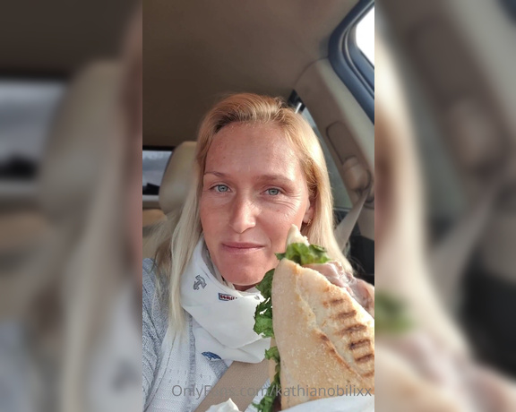 Kathia Nobili aka kathianobilixx Findom - 03-19-2022 OnlyFans Video - Road trip breakfast  and NO Im not vegetarian