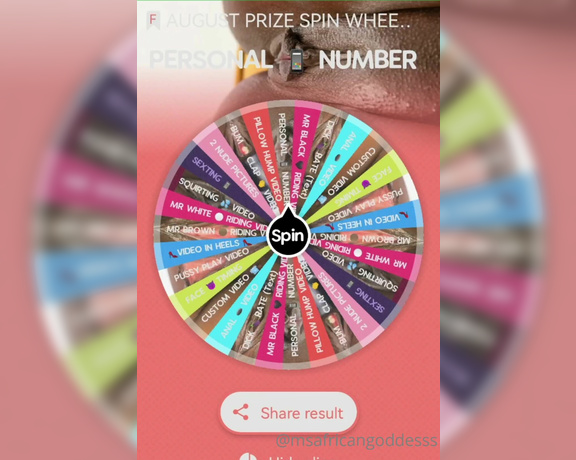 African Goddess aka msafricangoddesss Findom - 08-09-2022 OnlyFans Video - AUGUST PRIZE SPIN WHEEL  play  the video   SWIPE  Come get some