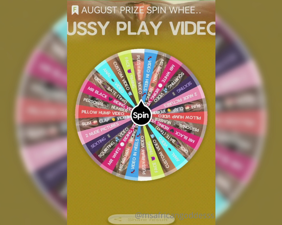 African Goddess aka msafricangoddesss Findom - 08-09-2022 OnlyFans Video - AUGUST PRIZE SPIN WHEEL  play  the video   SWIPE  Come get some