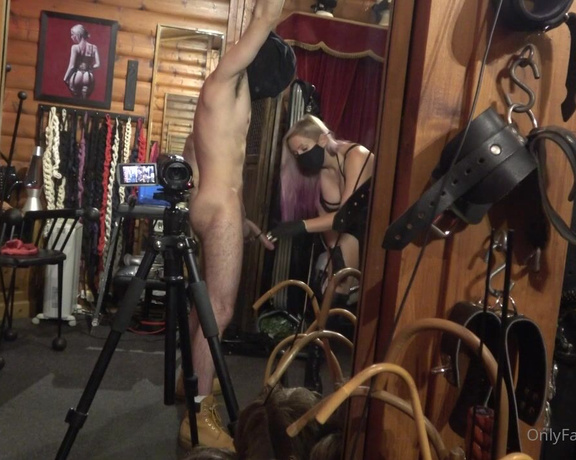 Kaz B aka kazbxx Femdom - 08-09-2020 OnlyFans Video - Slave is tied to the rafters and is used for my entertainment I think hes enjoying