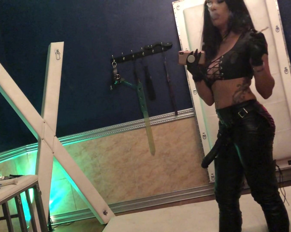 Mistress Tangent aka Goddesstangent OnlyFans - Smoking and stroking my big black D in my leather top and leather pants The more to intoxicate you