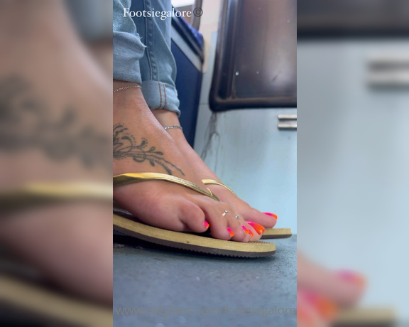 Footsiegalore aka Footsiegalore OnlyFans - Shoe play and dangling my cute little flip flops on the bus journey