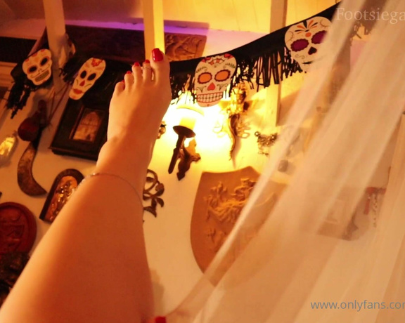 Footsiegalore aka Footsiegalore OnlyFans - Day of the dead vibes, let me tease you with these popping red toes behind the veil