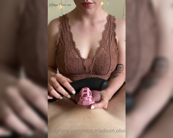 Madison Olivia aka Miss madison olivia OnlyFans - I absolutely love being able to tease him in his new cage! Seeing his cock straining through the cag