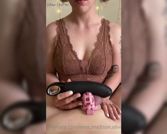 Madison Olivia aka Miss madison olivia OnlyFans - I absolutely love being able to tease him in his new cage! Seeing his cock straining through the cag