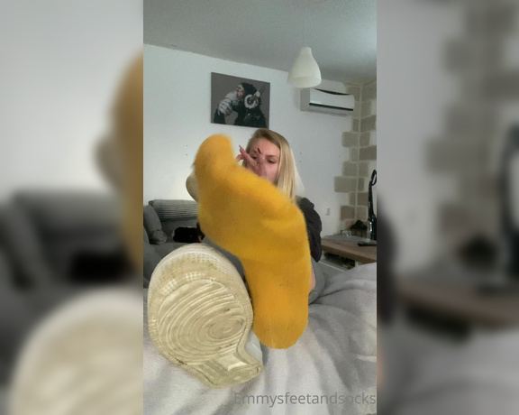 Emmysfeetandsocks aka Emmyfeetandsocks OnlyFans - POV you’re finally home after work you’ve been thinking about my sweaty socks all day and then you