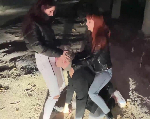 Petite Princess Femdom - Bratty Girls Roughly Public Dominate An Enslaved Guy Outdoor Night