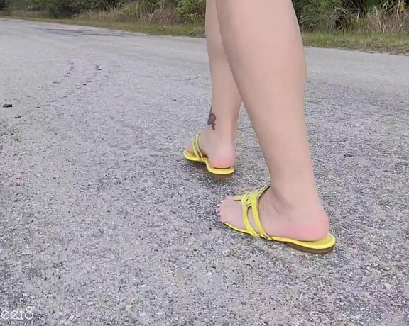 MyPrettyFeet8 aka Myprettyfeet8 OnlyFans - Walking in Yellow Flip Flops Just strolling along an empty road while the camera watches my feet fro