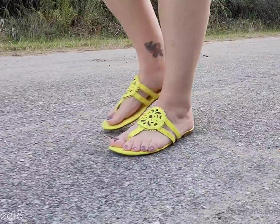 MyPrettyFeet8 aka Myprettyfeet8 OnlyFans - Walking in Yellow Flip Flops Just strolling along an empty road while the camera watches my feet fro