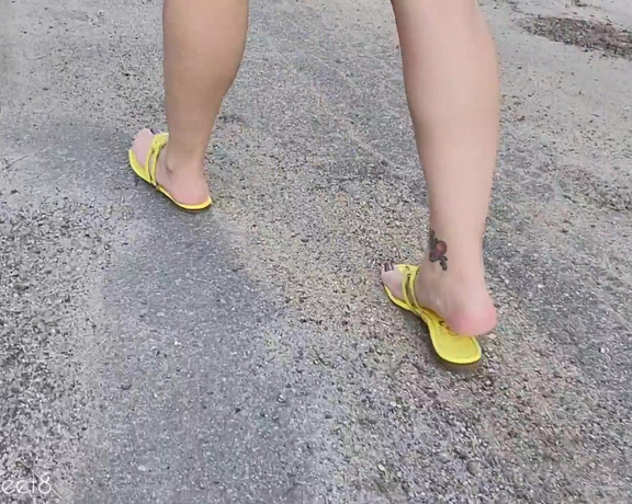 MyPrettyFeet8 aka Myprettyfeet8 OnlyFans - Walking in Yellow Flip Flops Just strolling along an empty road while the camera watches my feet fro