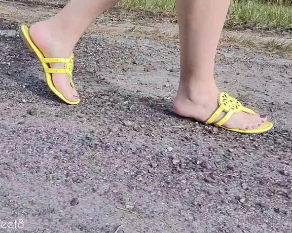 MyPrettyFeet8 aka Myprettyfeet8 OnlyFans - Walking in Yellow Flip Flops Just strolling along an empty road while the camera watches my feet fro