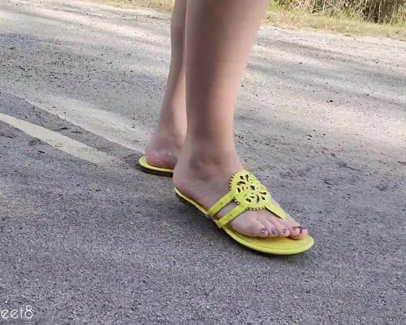 MyPrettyFeet8 aka Myprettyfeet8 OnlyFans - Walking in Yellow Flip Flops Just strolling along an empty road while the camera watches my feet fro