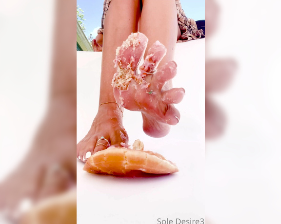 Sole Desire3 aka Soledesire3 OnlyFans - Just me squishing a Doughnut or Donut How do you spell it Do you want to lick my feet clean