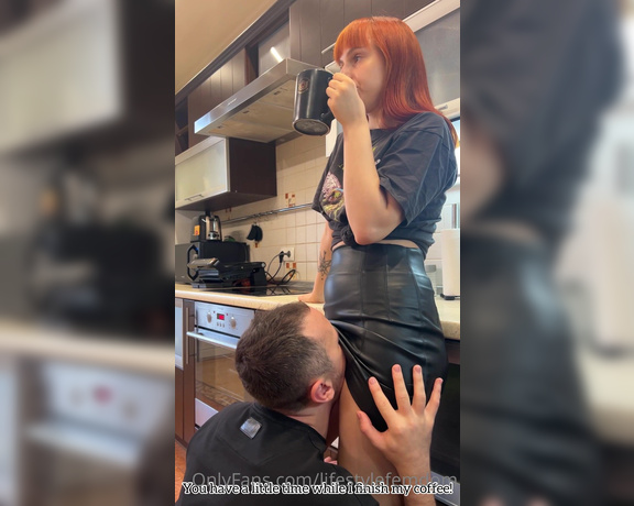 LifeStyle Femdom aka Lifestylefemdom OnlyFans - Boss girl orders to eat her pussy while she drinks coffee