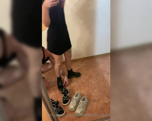 LifeStyle Femdom aka Lifestylefemdom OnlyFans - I admire in front of the mirror while my slave is cleaning my shoes)