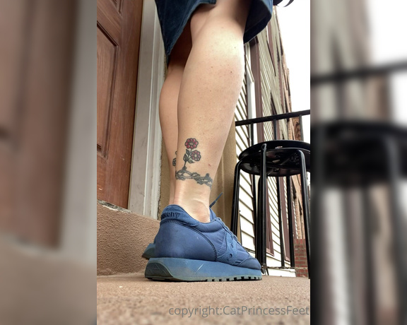 CatPrincess aka Catprincessfeet OnlyFans - Barefoot in sneakers watch as i slip out of my old shoes and stretch my sexy mature feet 2