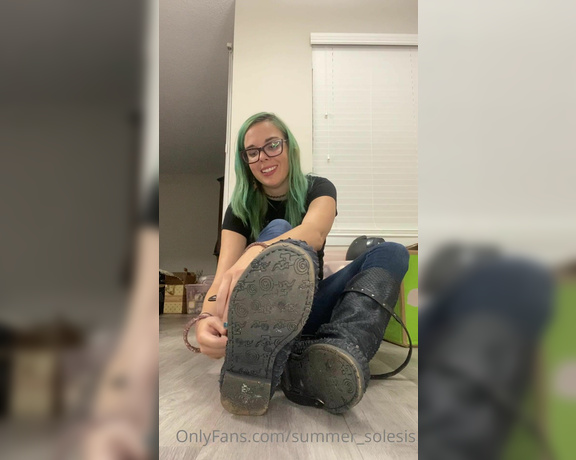 Summer Solesis aka Summer_solesis OnlyFans - Long day, tall boots, fuzzy socks, pink soles